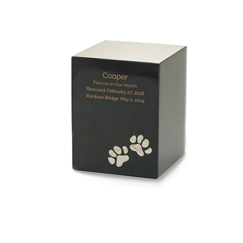 Monumental Memorials Pet Paws Pearl Inlay Black Cremation Urn - 115 cubic inches