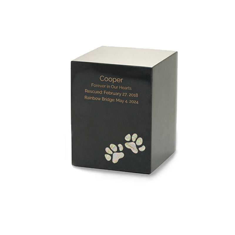 Monumental Memorials Pet Paws Pearl Inlay Black Cremation Urn- 75 cubic inches