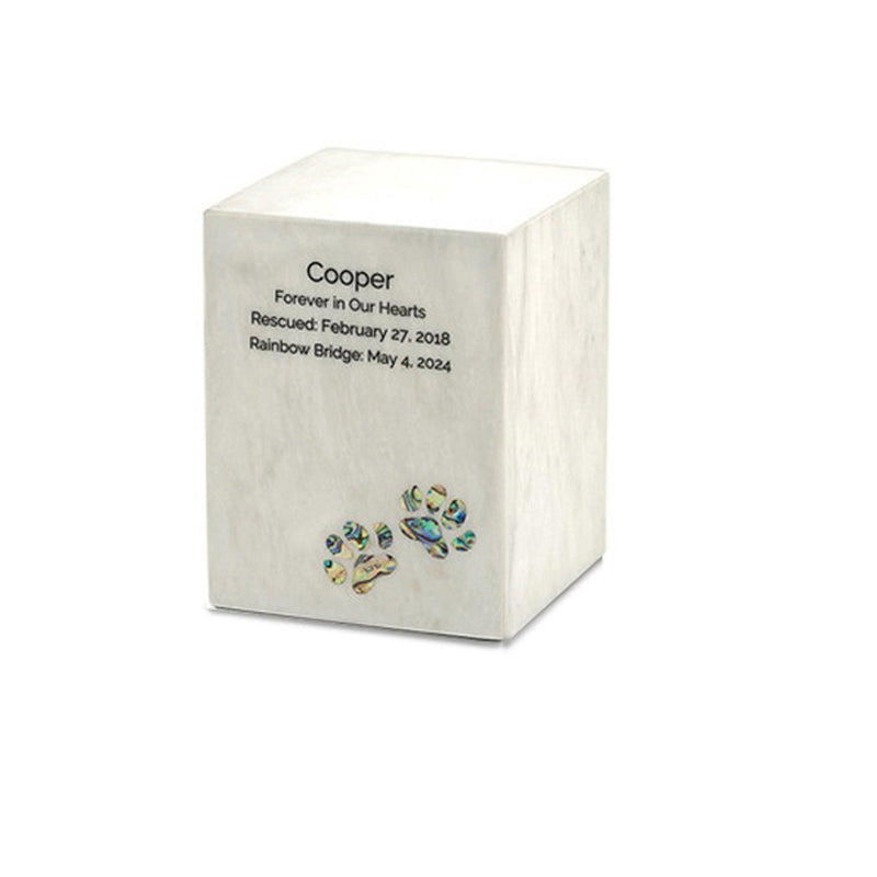 Monumental Memorials Pet Paws Pearl Inlay White Cremation Urn - 115 cubic inches