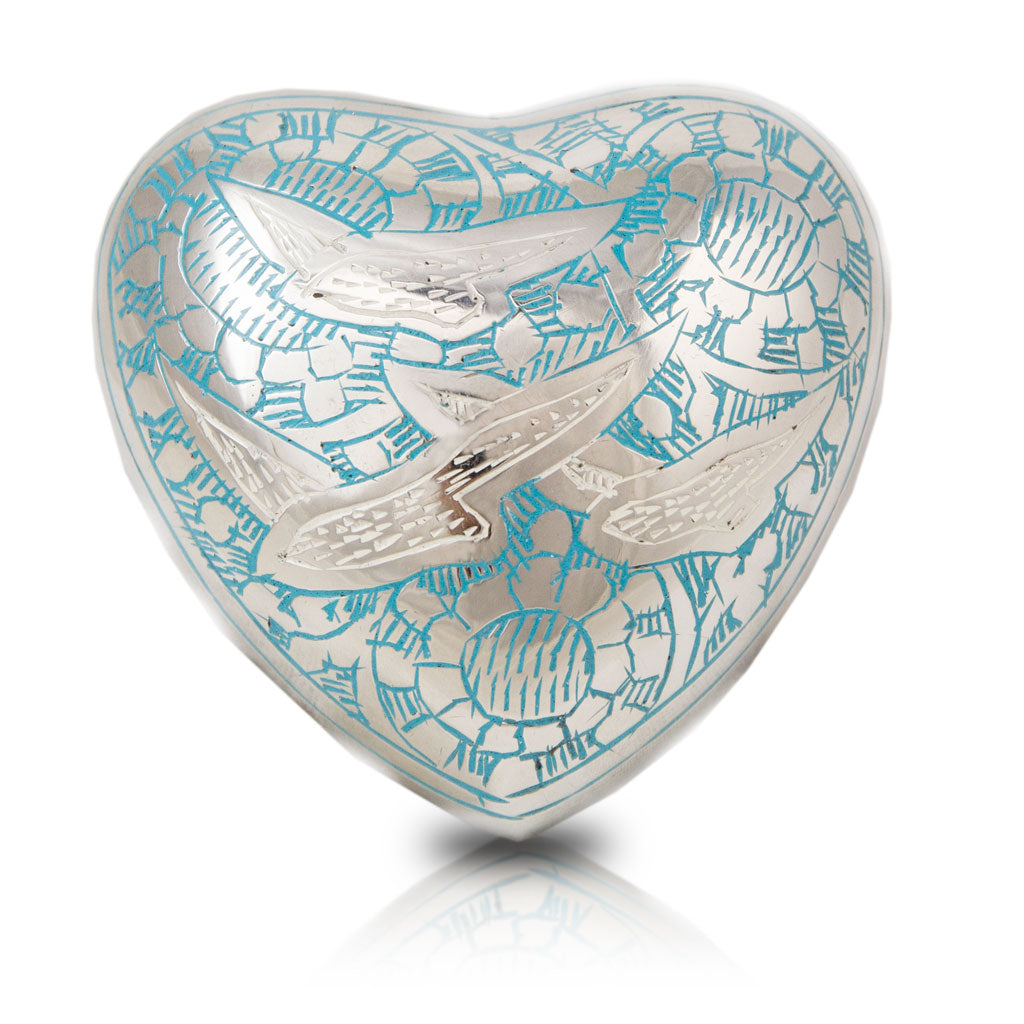 Going Home Turquoise Bird Cremation Keepsake Heart