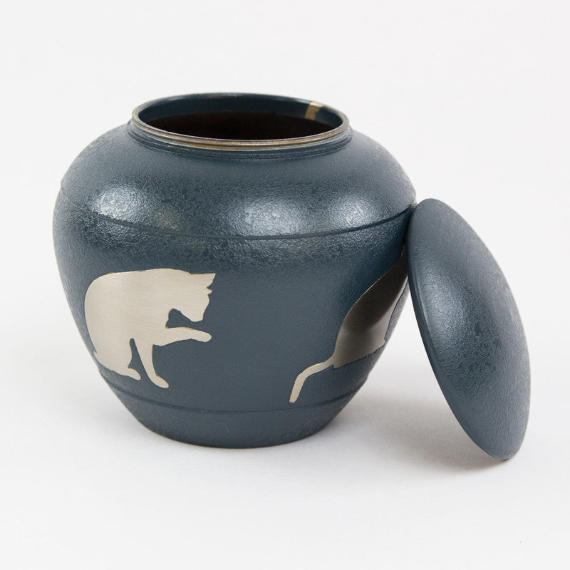 Silhouette Cat Cremation Urn - Country Blue