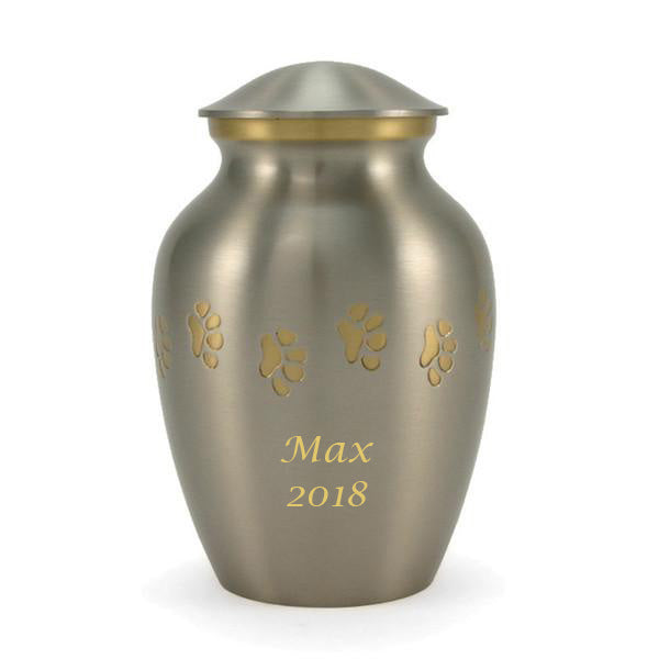 Medium Pewter Paw print pet Cremation Urn