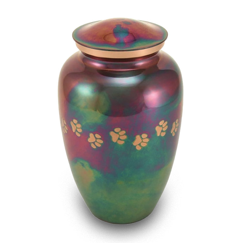 Raku paw print large cremation urn