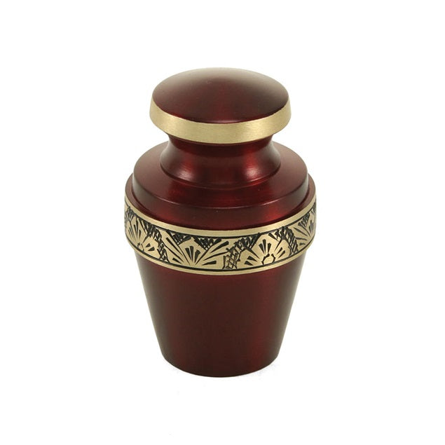Grecian Crimson floral band gold cremation urn keepsake