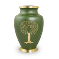 Large Aria Tree of Life Memorial Cremation Urn in Bronze and Green with Hand-Engraved Tree Accent