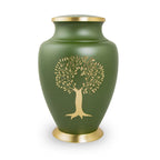 Large Aria Tree of Life Memorial Cremation Urn in Bronze and Green with Hand-Engraved Tree Accent