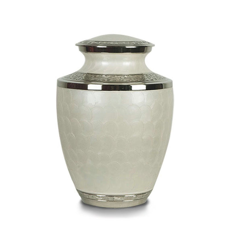 Enamel White Ripple Brass Cremation Urn - Large