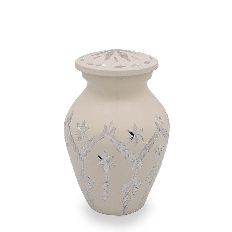 Garland drop white cremation urn keepsake