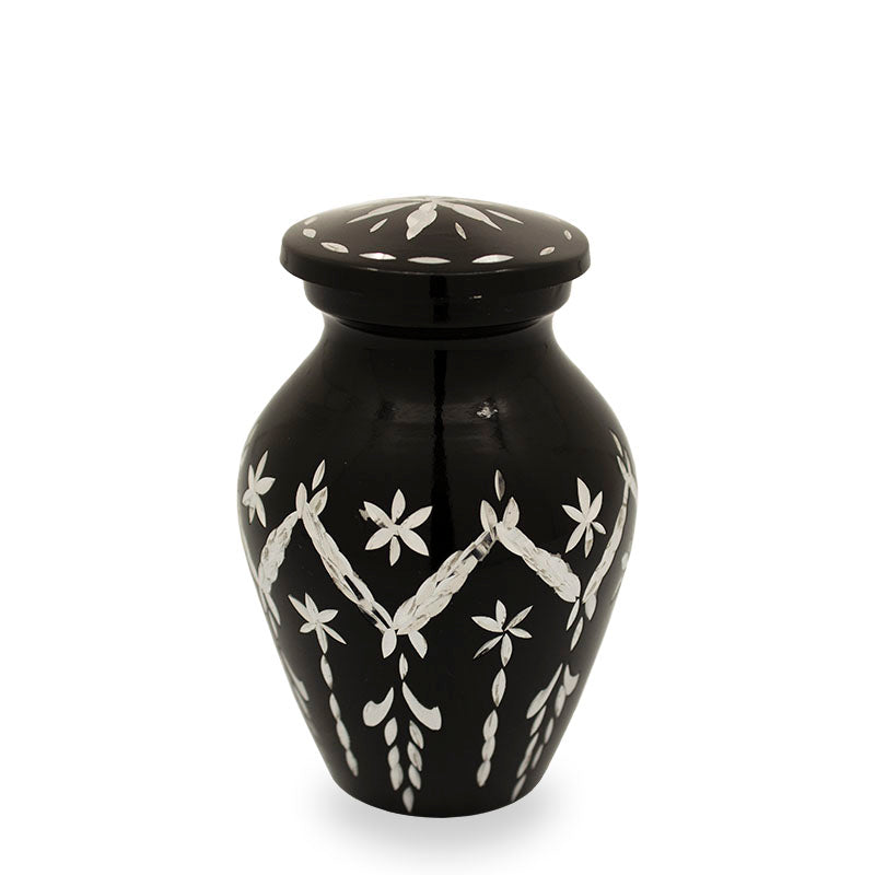 Garland drop black cremation urn keepsake
