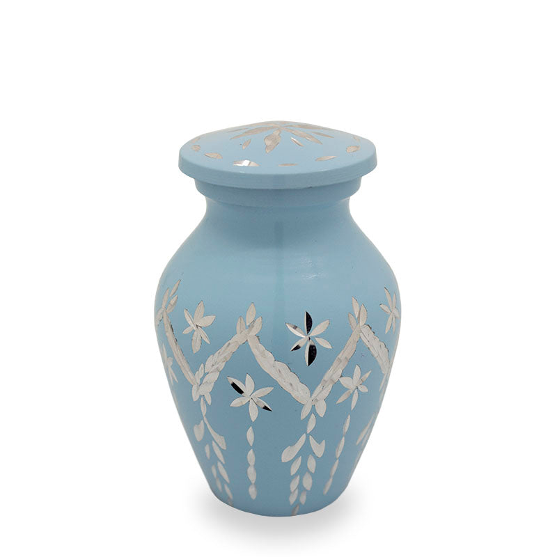 Garland drop blue cremation urn keepsake