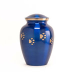 Glossy Blue with Gold Paw Detail - 70 cubic inch Cremation Urn