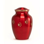 Glossy Red with Gold Paw Detail - 70 cubic inch Cremation Urn