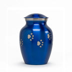 Glossy Blue with Pewter Paw Detail - 30 cubic inch Cremation Urn
