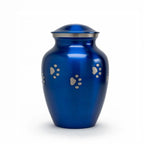 Glossy Blue with Pewter Paw Detail - 70 cubic inch Cremation Urn
