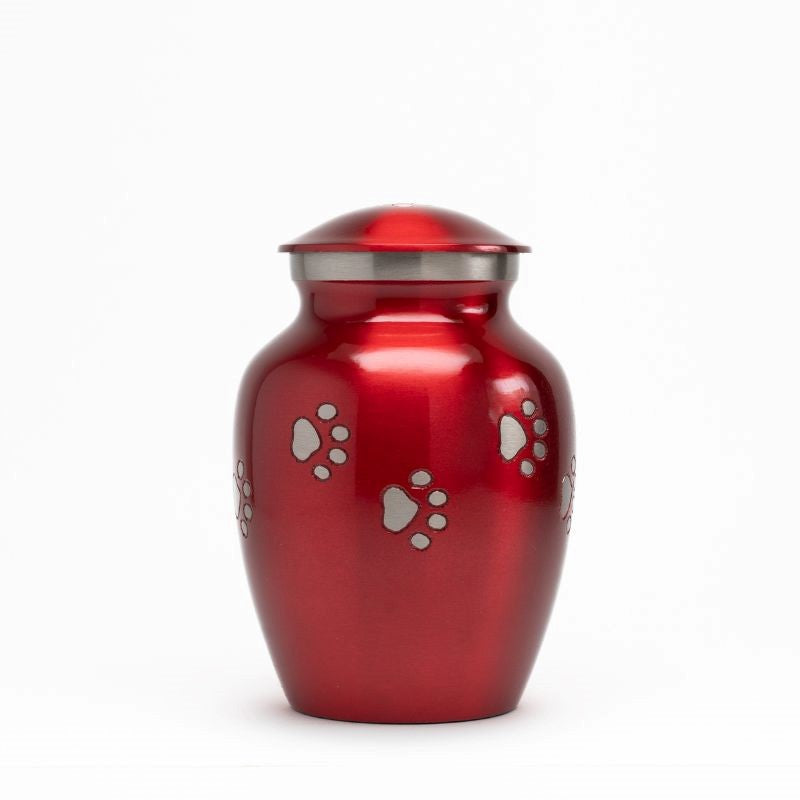 Glossy Red with Pewter Paw Detail - 30 cubic inch Cremation Urn
