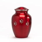 Glossy Red with Pewter Paw Detail - 70 cubic inch Cremation Urn