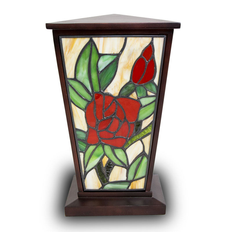 Red Rose Stained Glass Cremation Urn