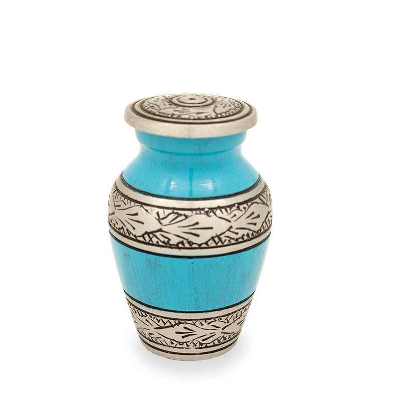 Turquoise floral pewter band cremation urn keepsake
