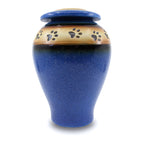 Blue paw print large pet cremation urn