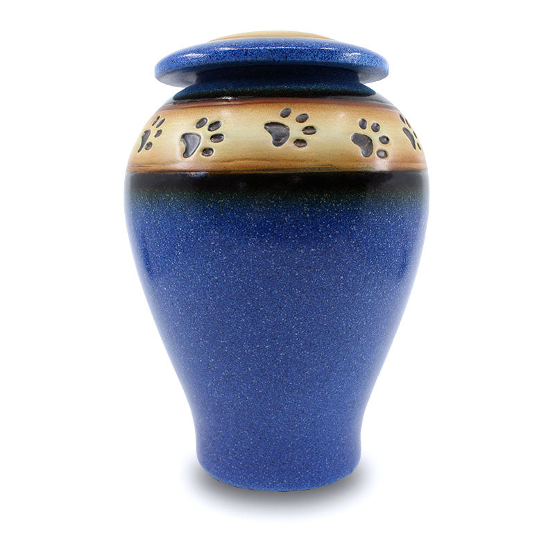 Blue paw print large pet cremation urn