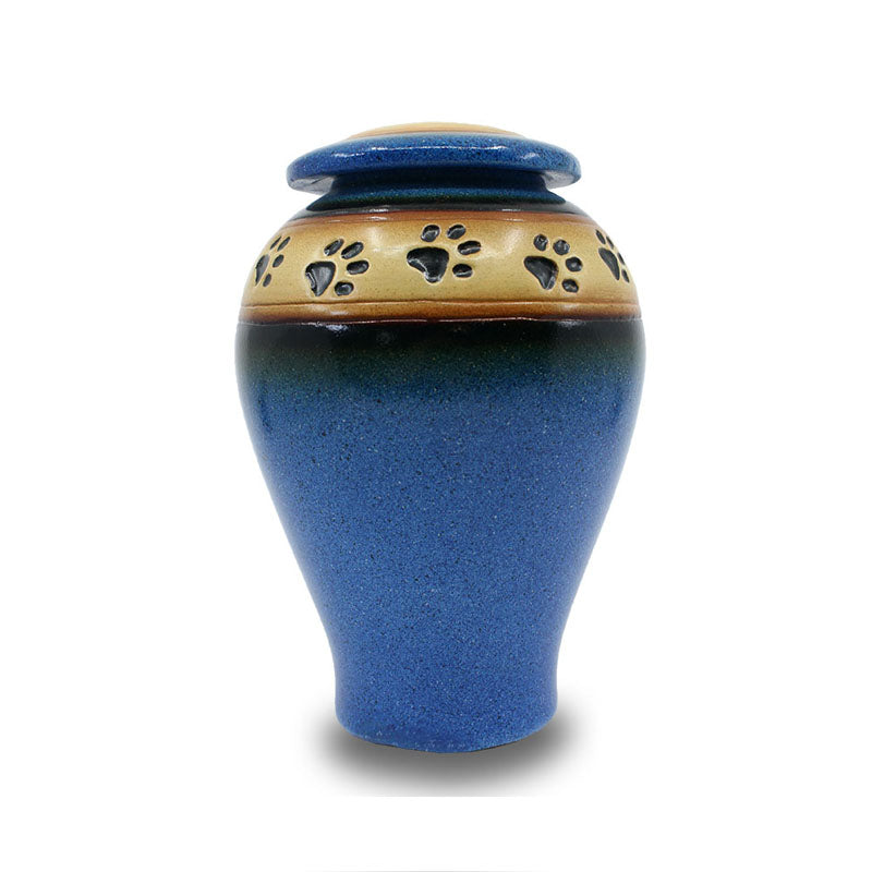 Blue paw print medium pet cremation urn