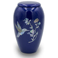 Blue hummingbird mother of pearl large cremation urn