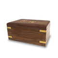 Rosewood Pet Cremation Urn with Brass Paw and Corner Detail - 70 cubic inches 