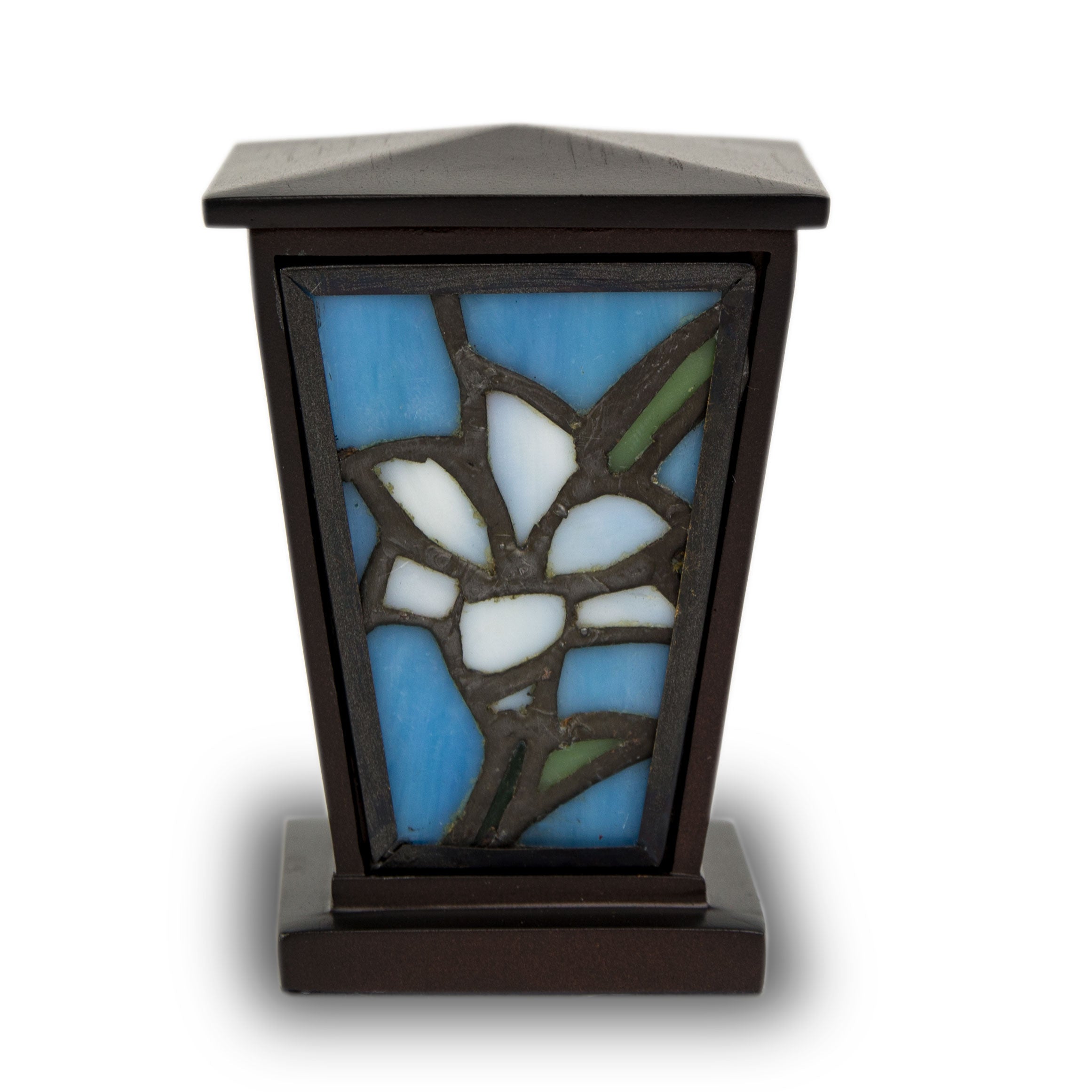 White Lily Stained Glass Cremation  urn Keepsake
