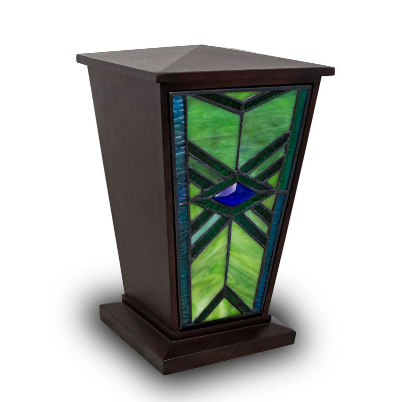 Emerald Mission Style Stained Glass Cremation Urn