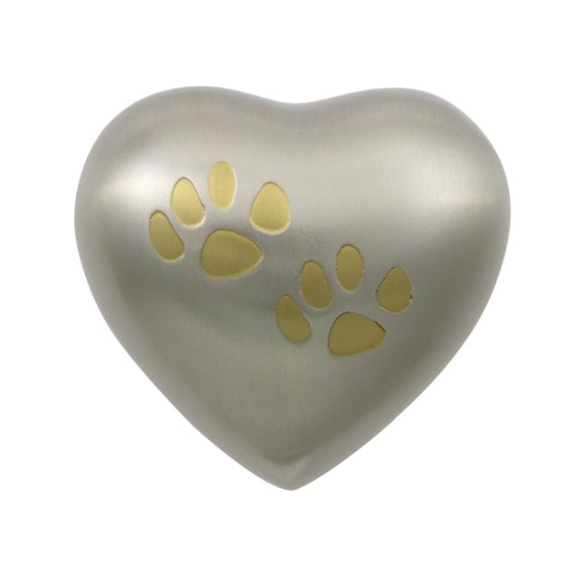 Paw print pewter heart pet cremation urn