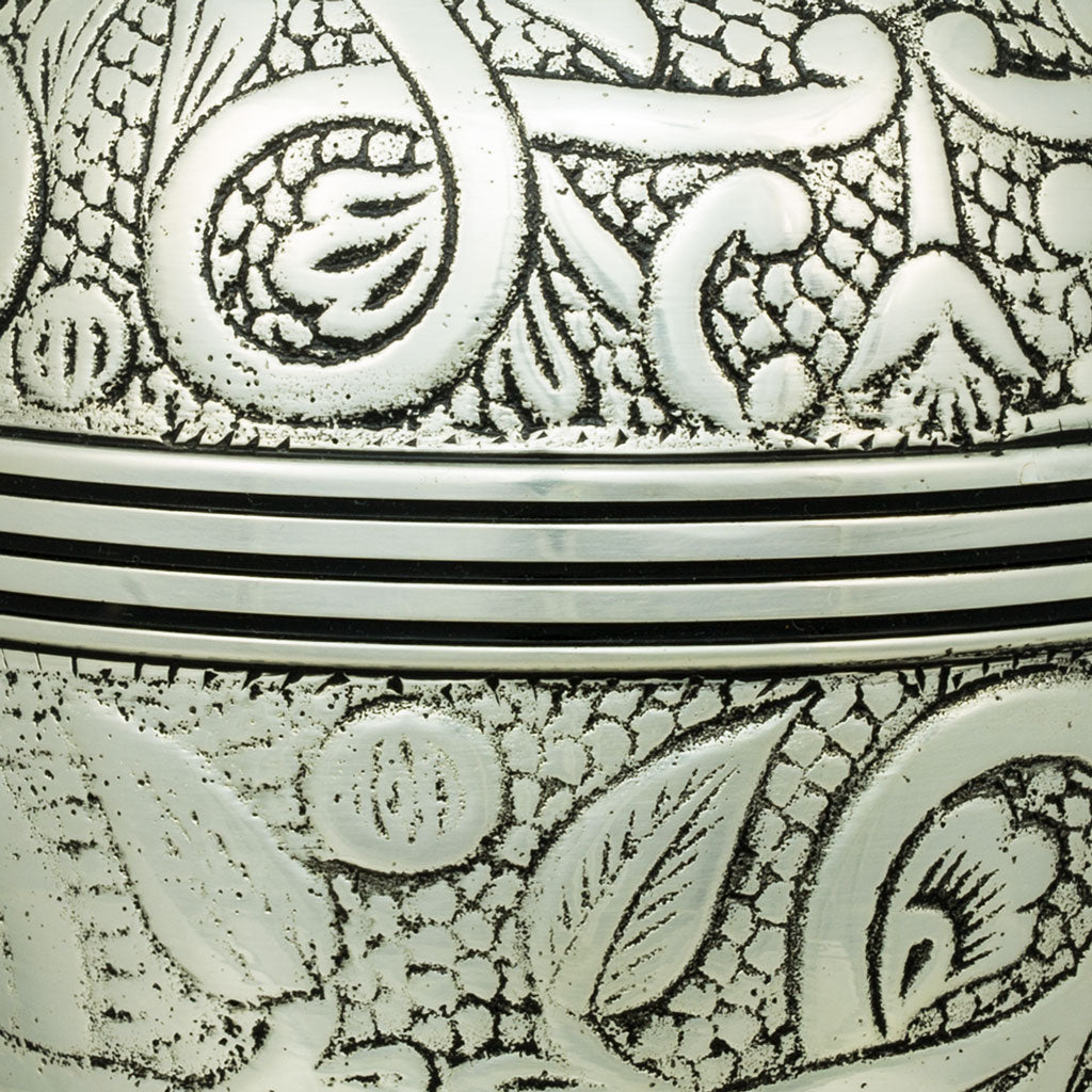 silver embossed pet urns small close up